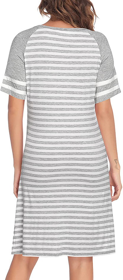 Hotouch Nightshirts Womens Nightgowns Raglan Striped Short Sleeve Sleepwear Comfy Sleepshirt S-XXL Apparel & Accessories > Clothing > Sleepwear & Loungewear > Nightgowns Kylie Max   