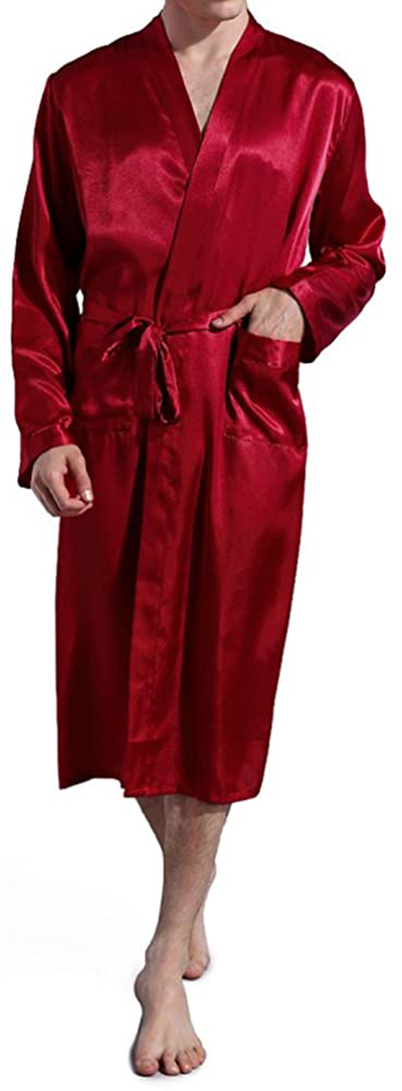 Elountik Men'S V Neck Satin Robe Kimono Long Bathrobe Pajamas Nightgown Sleepwear Christmas Robe for Wedding Party Apparel & Accessories > Clothing > Sleepwear & Loungewear > Robes Kylie Max   