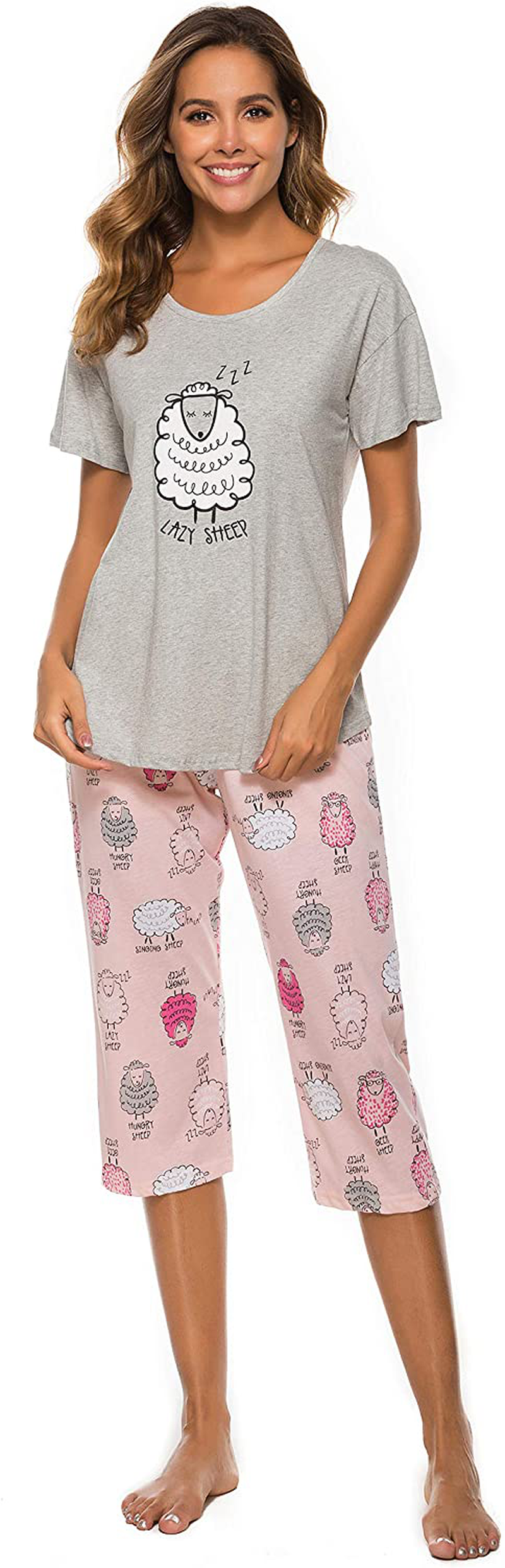 LOCUBE Women'S Pajamas Set Short Sleeve Top and Capri Pants Lounge Pj Set Apparel & Accessories > Clothing > Sleepwear & Loungewear > Pajamas Kylie Max   