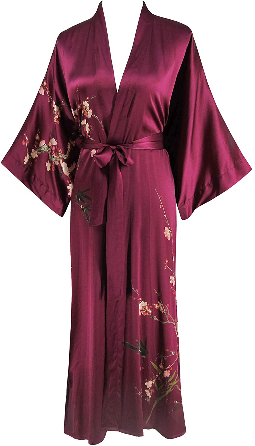 Ledamon Women'S 100% Silk Kimono Long Robe - Classic Colors and Prints Apparel & Accessories > Clothing > Sleepwear & Loungewear > Robes Ledamon Wine Red  