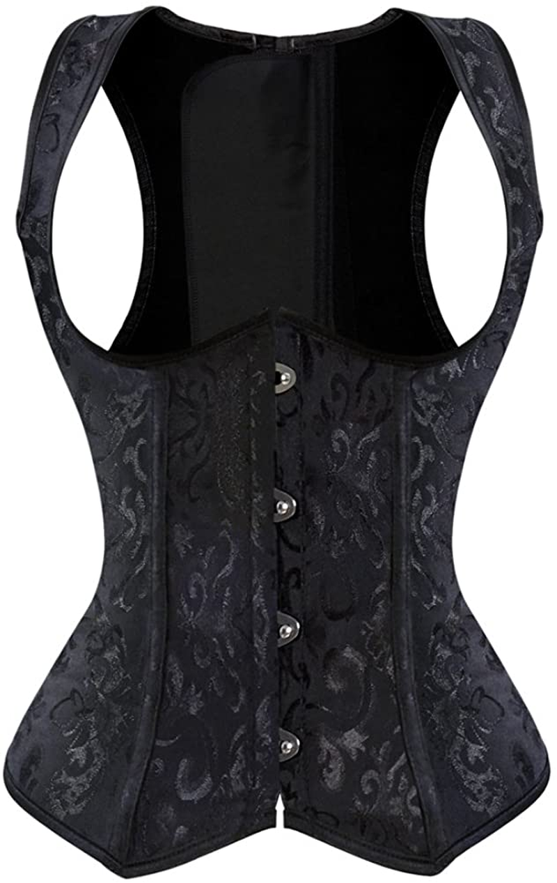Frawirshau Women'S Gothic Steampunk Corset Bustier Waist Cincher Underbust Corset Vest Tank Top Apparel & Accessories > Clothing > Underwear & Socks > Lingerie frawirshau Black-829g 6X-Large 