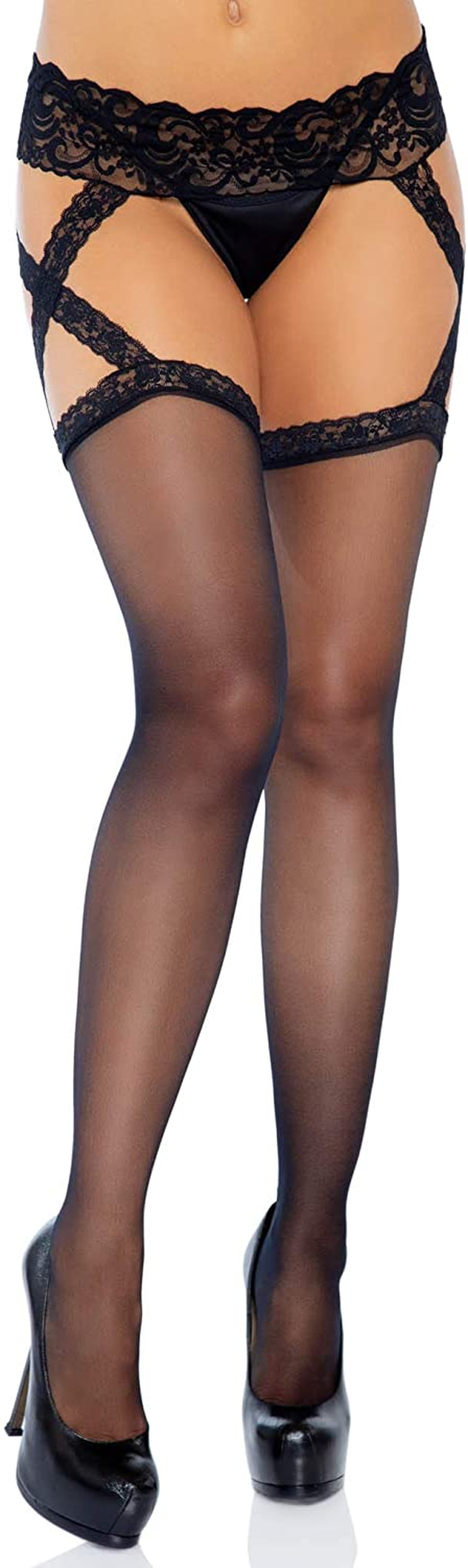 Leg Avenue Women'S Sheer Stockings with Attached Garter Belt Apparel & Accessories > Clothing > Underwear & Socks > Lingerie Leg Avenue Black Criss Cross One Size 
