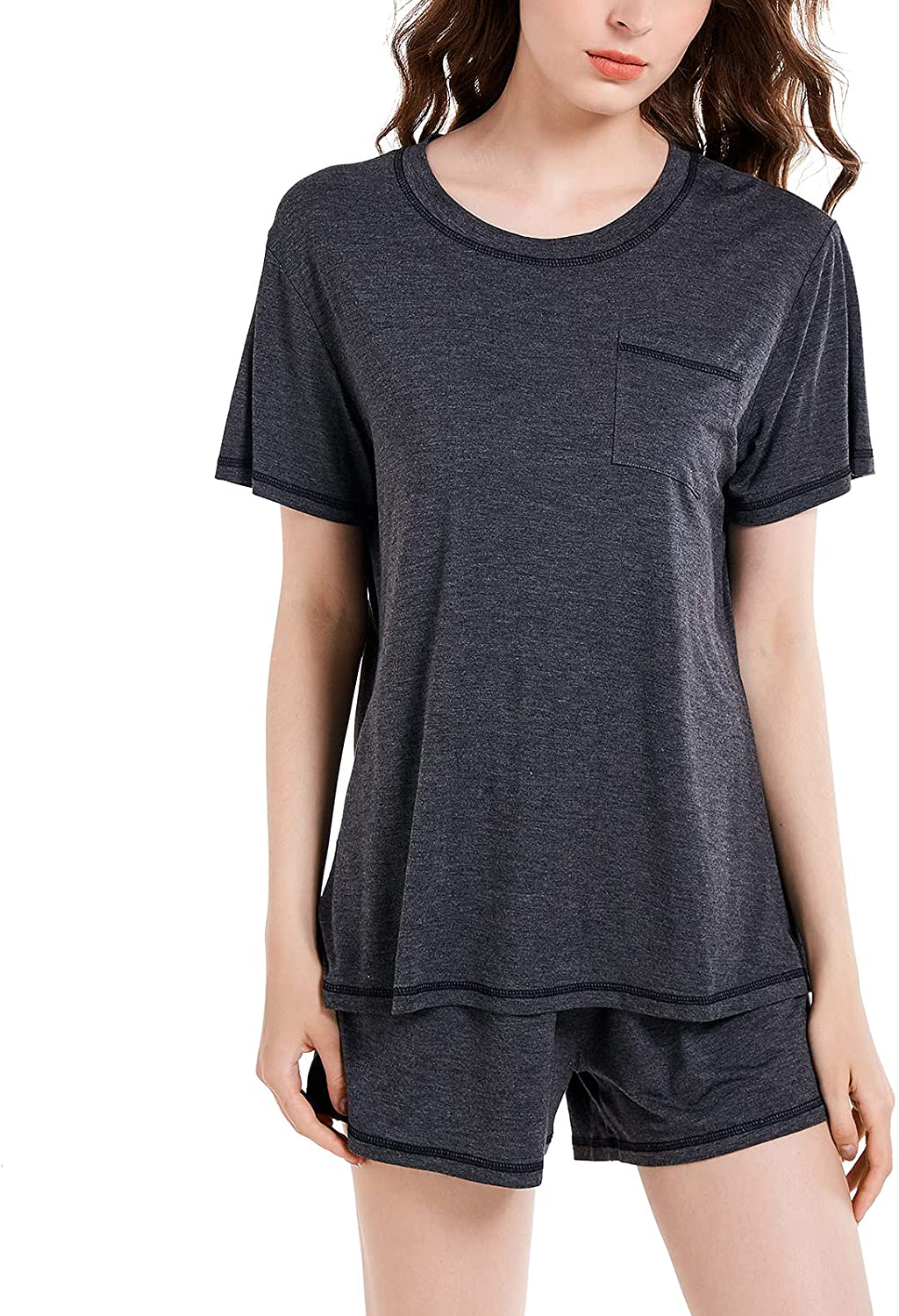 Eiggam Pajamas for Women Lounge Cotton Sleepwear Comfy Soft Long Button Down Pjs Set Pajamas Set Apparel & Accessories > Clothing > Sleepwear & Loungewear > Pajamas Eiggam Dark Gray1 Small 