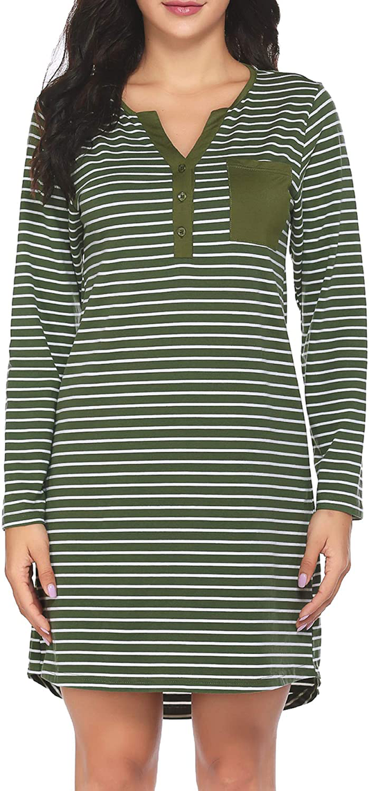 Ekouaer Women'S Nightshirt Long Sleeve Button down Nightgown V-Neck Sleepwear Short Sleeve Pajama Dress Apparel & Accessories > Clothing > Sleepwear & Loungewear > Nightgowns Kylie Max   