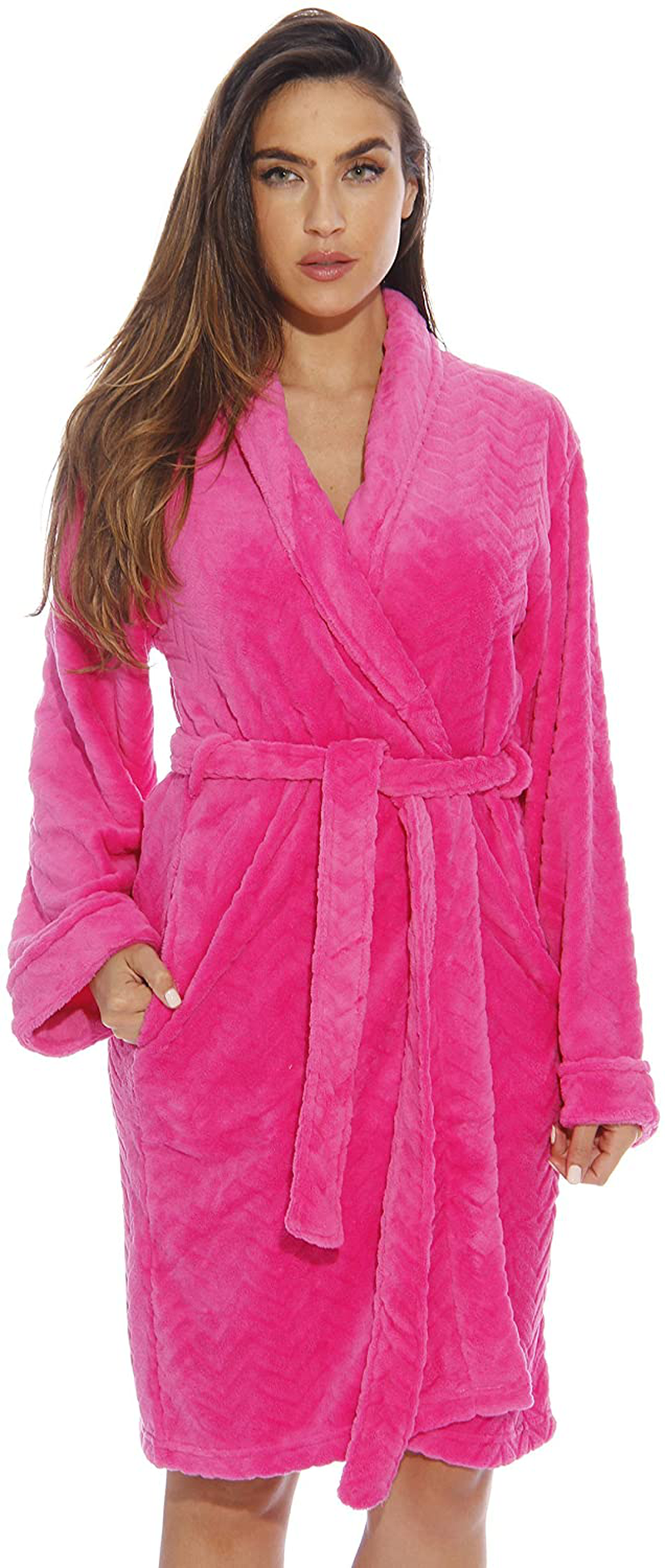 Just Love Kimono Robe Velour Chevron Texture Bath Robes for Women Apparel & Accessories > Clothing > Sleepwear & Loungewear > Robes Just Love Fuchsia Medium 