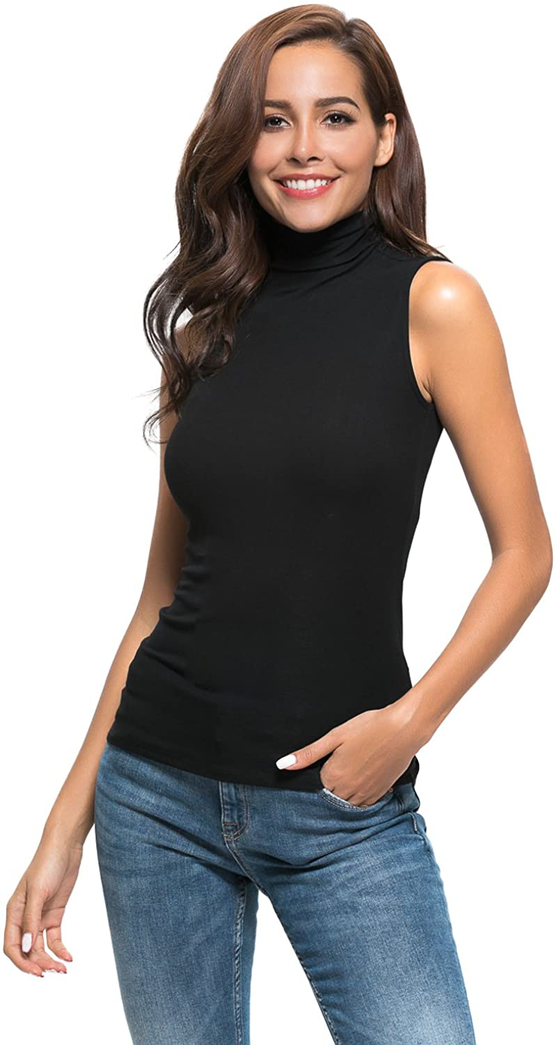 Nasperee Women Sleeveless Mock Turtleneck Tank Tops Slim Fit Stretchy Layer Tee Shirts Apparel & Accessories > Clothing > Activewear Kylie Max   