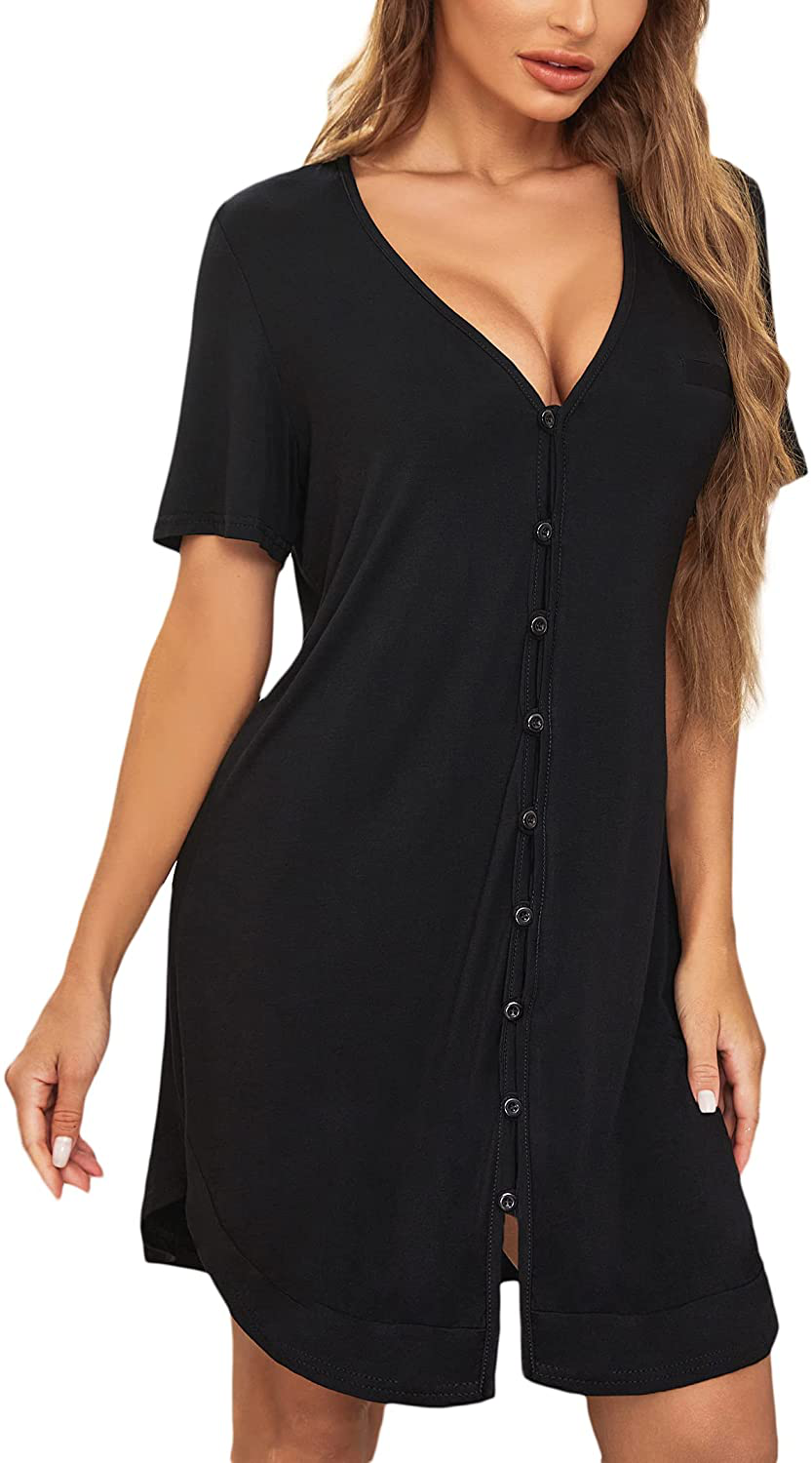 Avidlove Women'S Nightshirt Short Sleeve Button down Nightgown V-Neck Boyfriend Sleepshirt Pajama Dress Apparel & Accessories > Clothing > Sleepwear & Loungewear > Nightgowns Kylie Max   