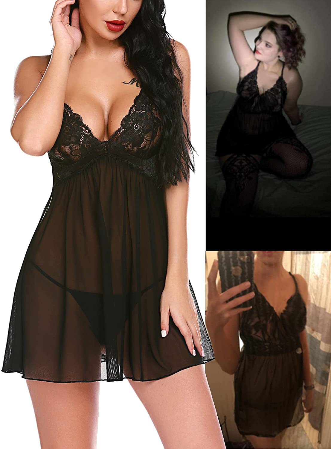 Avidlove Women Negligees Lingerie Lace Babydoll Sexy Chemise Exotic Mesh Nightgowns Apparel & Accessories > Clothing > Underwear & Socks > Lingerie Kylie Max   