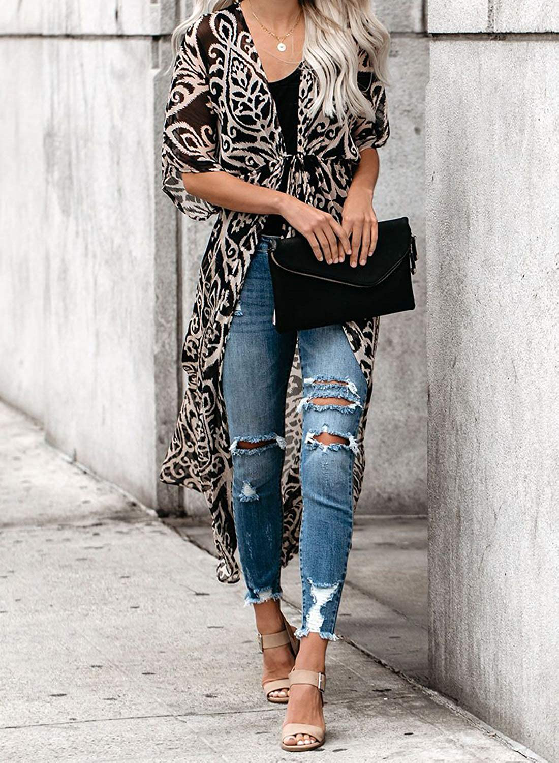 Dokotoo Womens 2022 Fashion Print Kimono Tassel Casual Cardigan Loose Cover Up Apparel & Accessories > Clothing > Swimwear Kylie Max   