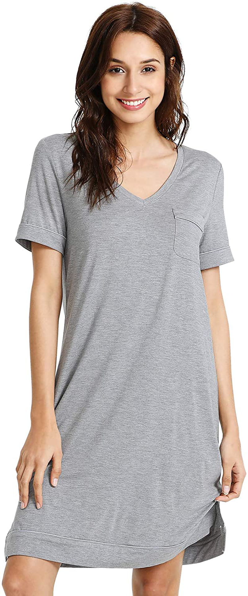 Wiwi Soft Bamboo Nightgowns for Women Sleep Shirts Lightweight Short Sleeve Lounge Dress plus Size Sleepwear S-4X Apparel & Accessories > Clothing > Sleepwear & Loungewear > Nightgowns Kylie Max   