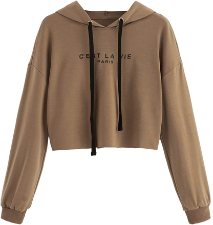 Sweatyrocks Women'S Letter Print Casual Long Sleeve Crop Top Sweatshirt Hoodies Apparel & Accessories > Clothing > Activewear Kylie Max   
