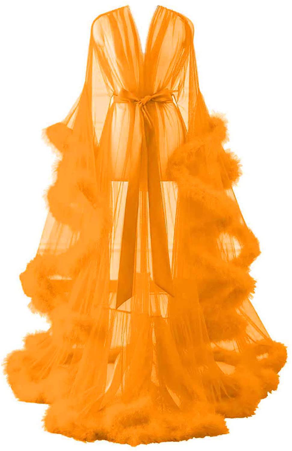 Changuan Sexy Illusion Long Lingerie Robe Nightgown Bathrobe Sleepwear Feather Bridal Robe Wedding Scarf Apparel & Accessories > Clothing > Sleepwear & Loungewear > Robes Changuan   