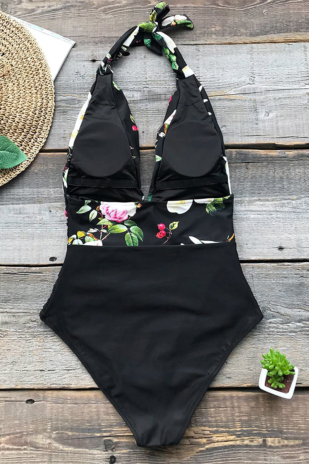 CUPSHE Women'S One Piece Swimsuit Halter Plunge Neck Ruched Tummy Control Bathing Suits Apparel & Accessories > Clothing > Swimwear Kylie Max   