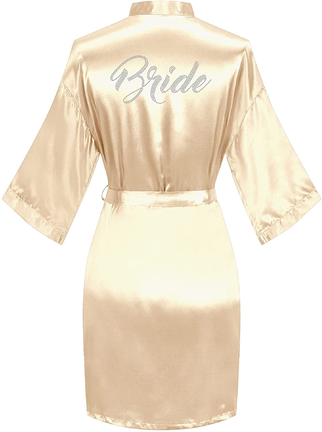 Sunshinemall Women'S Satin Kimono Robes with Rhinestones Bride Bridesmaid Short Sleepwear Wedding Dressing Gown Apparel & Accessories > Clothing > Sleepwear & Loungewear > Robes sunshinemall   