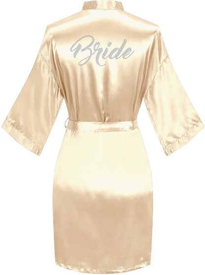 Sunshinemall Women'S Satin Kimono Robes with Rhinestones Bride Bridesmaid Short Sleepwear Wedding Dressing Gown Apparel & Accessories > Clothing > Sleepwear & Loungewear > Robes sunshinemall   