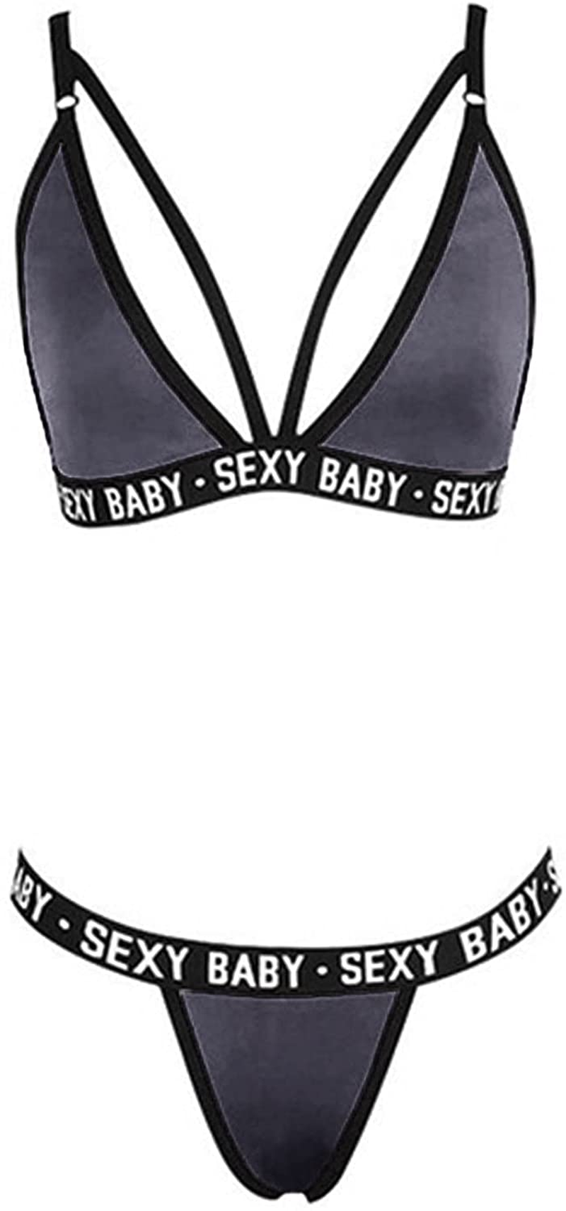 Plus Size Bra and Panty Sets for Women, Push up Sexy Strappy Letters Sports Bras G-String Thong Bikini Matching Sets Apparel & Accessories > Clothing > Underwear & Socks > Lingerie KYLIE MAX   