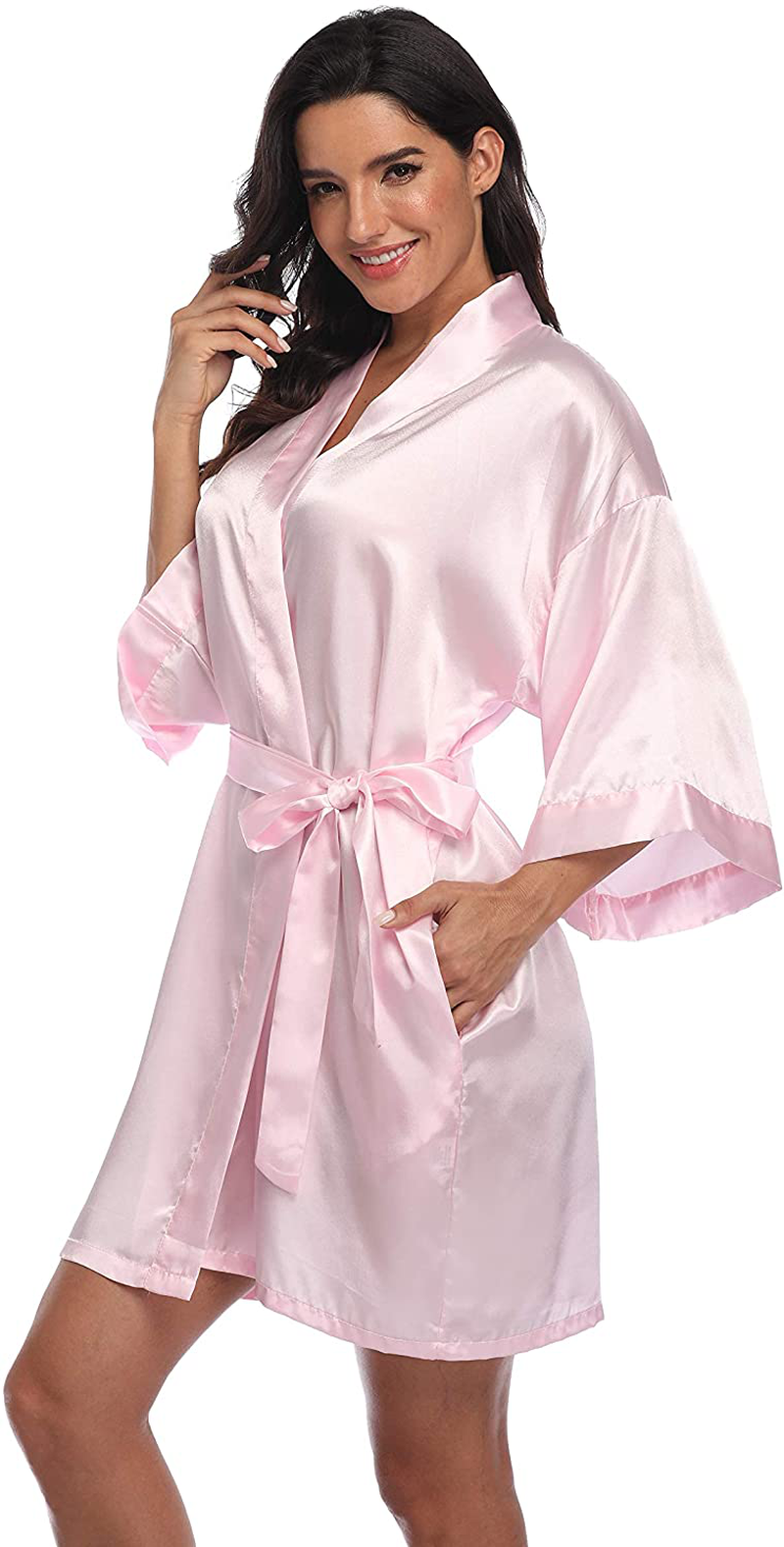 Kotii Women Silk Satin Short Bathrobes V-Neck Pure Color Sleepwear Wedding Bridesmaid Bride Party Robe S-2XL Apparel & Accessories > Clothing > Sleepwear & Loungewear > Robes Kotii   