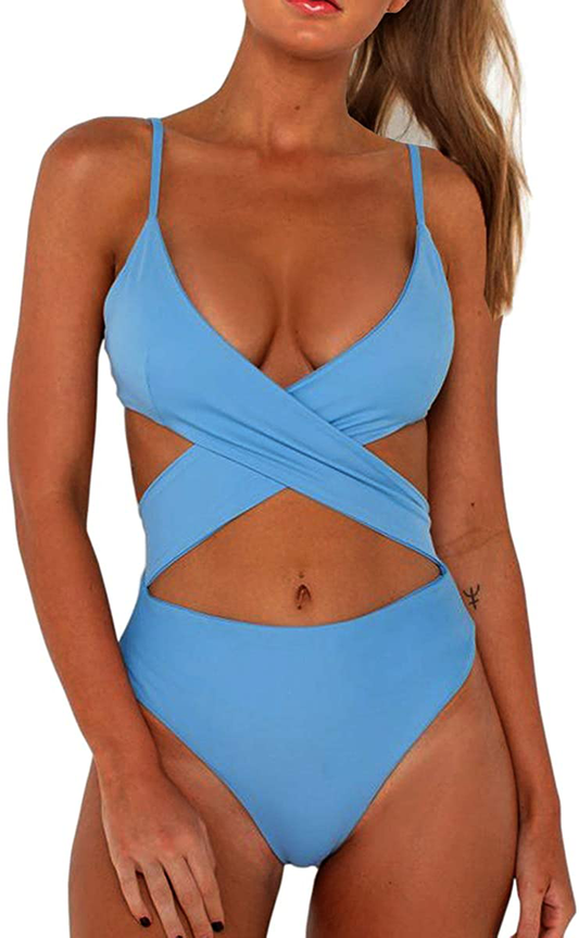 CHYRII Women'S Sexy Criss Cross High Waisted Cut Out One Piece Monokini Swimsuit Apparel & Accessories > Clothing > Swimwear Kylie Max   