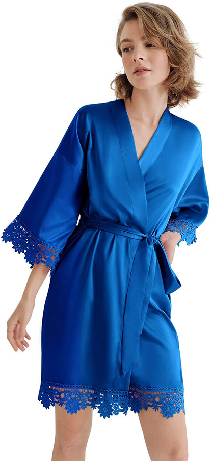 SIORO Women'S Satin Robe Lace Silk Kimono Robes Short for Bridesmaid Wedding Party Nightgown, Small~X-Large Apparel & Accessories > Clothing > Sleepwear & Loungewear > Robes KYLIE MAX   