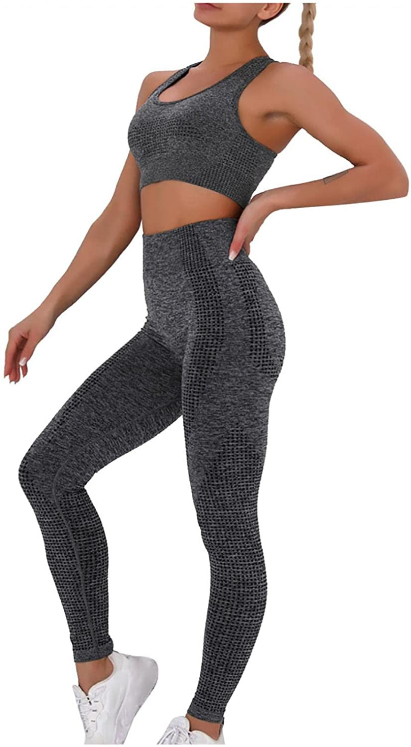 Burband Womens Ribbed Seamless Yoga Outfits 2 Piece Tracksuits Sports Bra Seamless Leggings Yoga Gym Workout Set Activewear Apparel & Accessories > Clothing > Underwear & Socks > Shapewear Burband   
