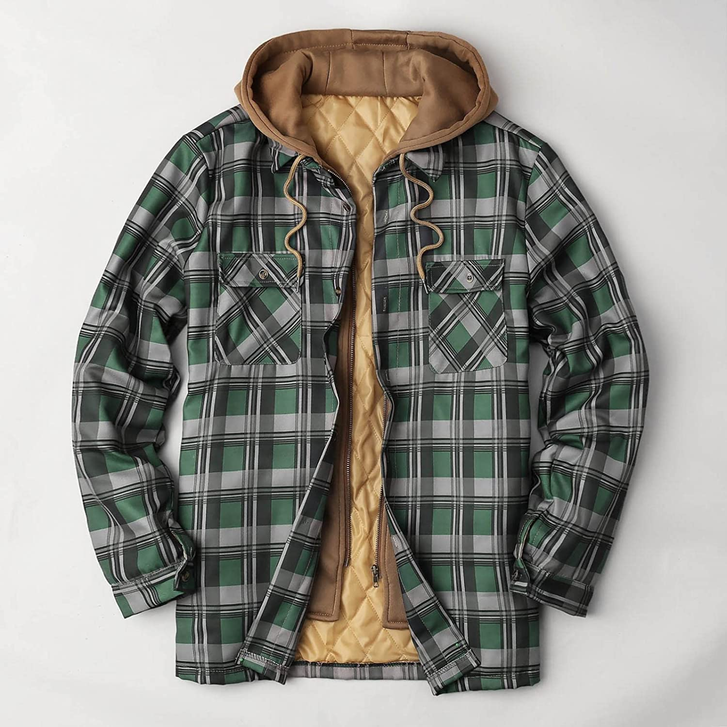 Merthy Mens Big and Tall Berber Lined Flannel Shirts Jacket Casual Long Sleeve Button down Hooded Plaid Parka Coat S-5XL Apparel & Accessories > Clothing > Underwear & Socks > Shapewear Merthy   