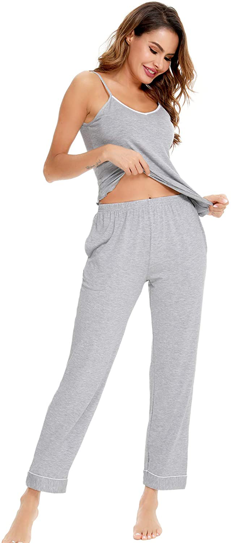 Lecgee Women'S Pajamas Set V-Neck Two Piece Sleepwear Spaghetti Strap Sleeveless Nightwear Apparel & Accessories > Clothing > Sleepwear & Loungewear Kylie Max   