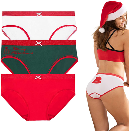 R RUXIA Women'S Hipster Panties Seamless Low-Rise Cheekini Panty Soft Stretch Bikini Underwear (Multi Colors,Pack of 5) …  R RUXIA Merry Christmas Medium 
