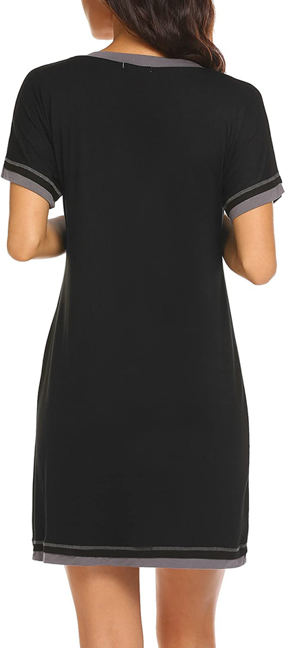Ekouaer Nightgowns for Womens Short Sleeve Nightdress V Neck Nightshirt Comfy Sleep Shirt S-XXL Apparel & Accessories > Clothing > Sleepwear & Loungewear > Nightgowns Kylie Max   