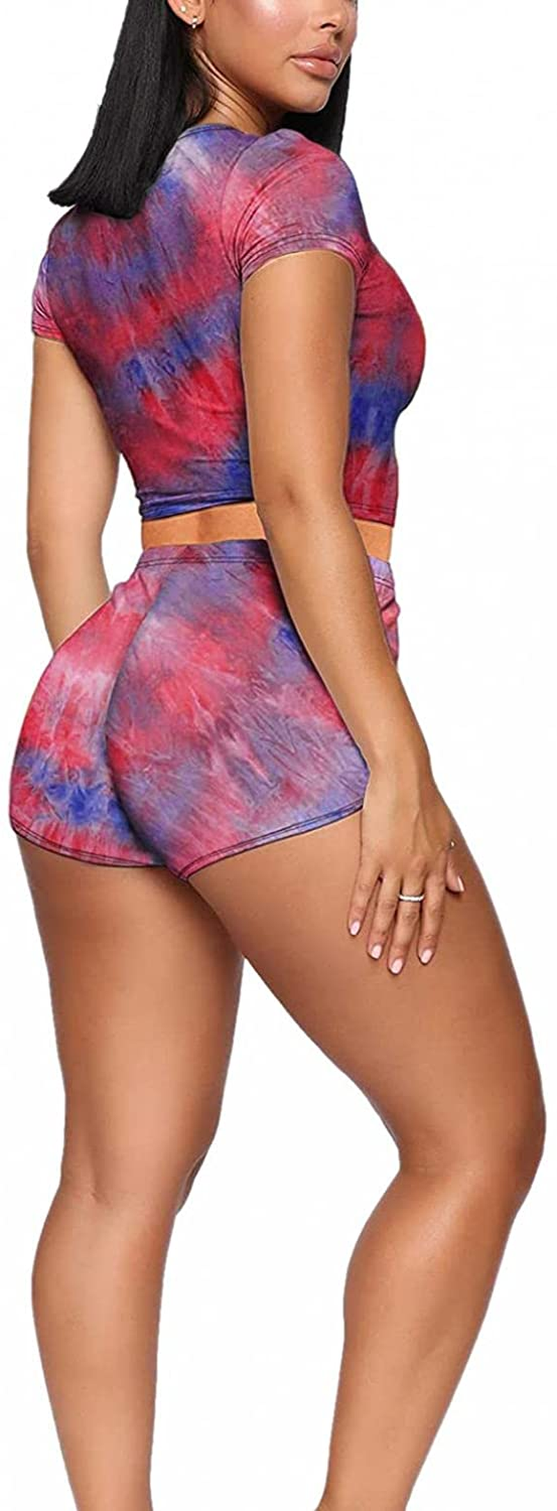 Burband Womens 2 Piece Short Lounge Sets Short Sleeve Summer Crop Top and Biker Shorts Active Tracksuits Jogger Sweatsuits Apparel & Accessories > Clothing > Underwear & Socks > Shapewear Burband   