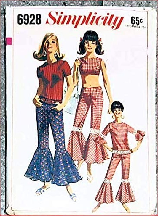 Simplicity 6928 Misses Hiphugger Pants with Circular Ruffles, Midriff Top and Blouse with Circular Ruffles Vintage 60'S Sewing Pattern Check Listings for Size Apparel & Accessories > Clothing > Underwear & Socks > Underwear Simplicity   