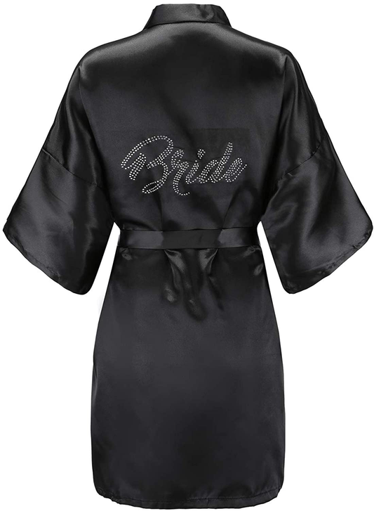 EPLAZA Women'S One Size Silver Rhinestones Bride Bridesmaid Short Satin Robes for Wedding Party Getting Ready Apparel & Accessories > Clothing > Sleepwear & Loungewear > Robes Kylie Max   