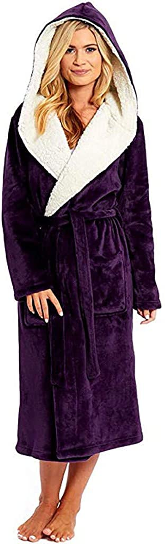 Women'S Autum Winter plus Size Hooded Jumpsuit Pajamas Robe,Loose Long Bathrobe Sleepwear Loungewear Negligees Nightgowns Apparel & Accessories > Clothing > Underwear & Socks > Shapewear AKshehe Purple XX-Large 