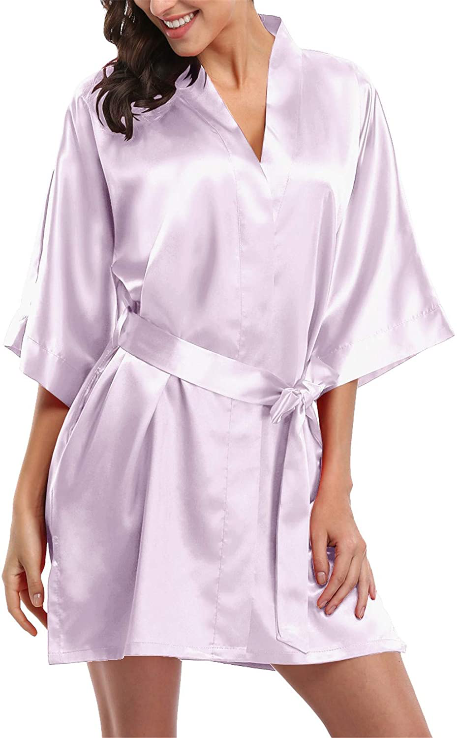 Giova Women'S Short Kimono Robe Solid Color Wedding Party Bathrobe Lightweight Apparel & Accessories > Clothing > Sleepwear & Loungewear > Robes Giova New Lavender Small 