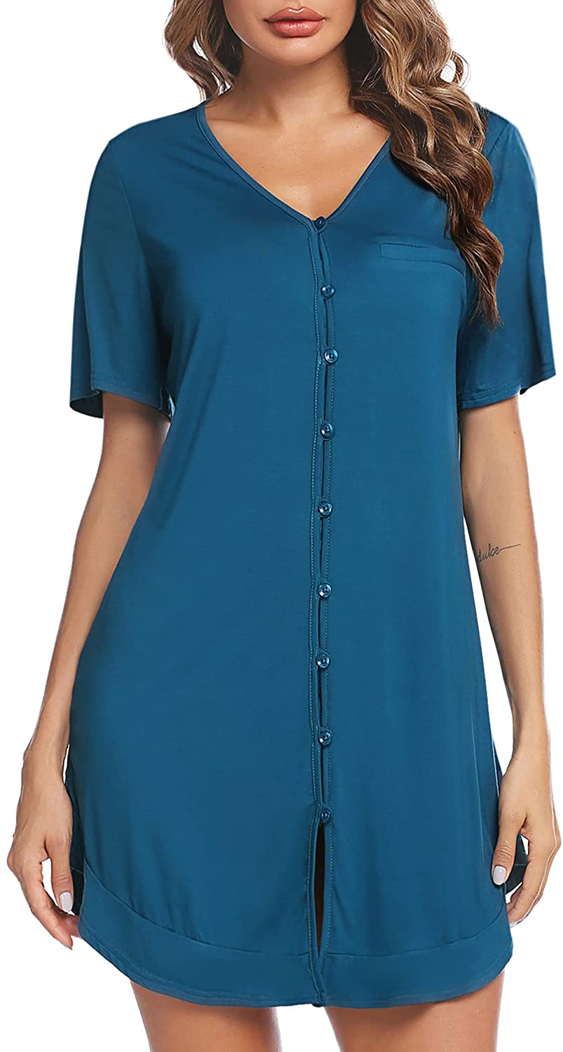 Avidlove Women'S Nightshirt Short Sleeve Button down Nightgown V-Neck Boyfriend Sleepshirt Pajama Dress Apparel & Accessories > Clothing > Sleepwear & Loungewear > Nightgowns Kylie Max   