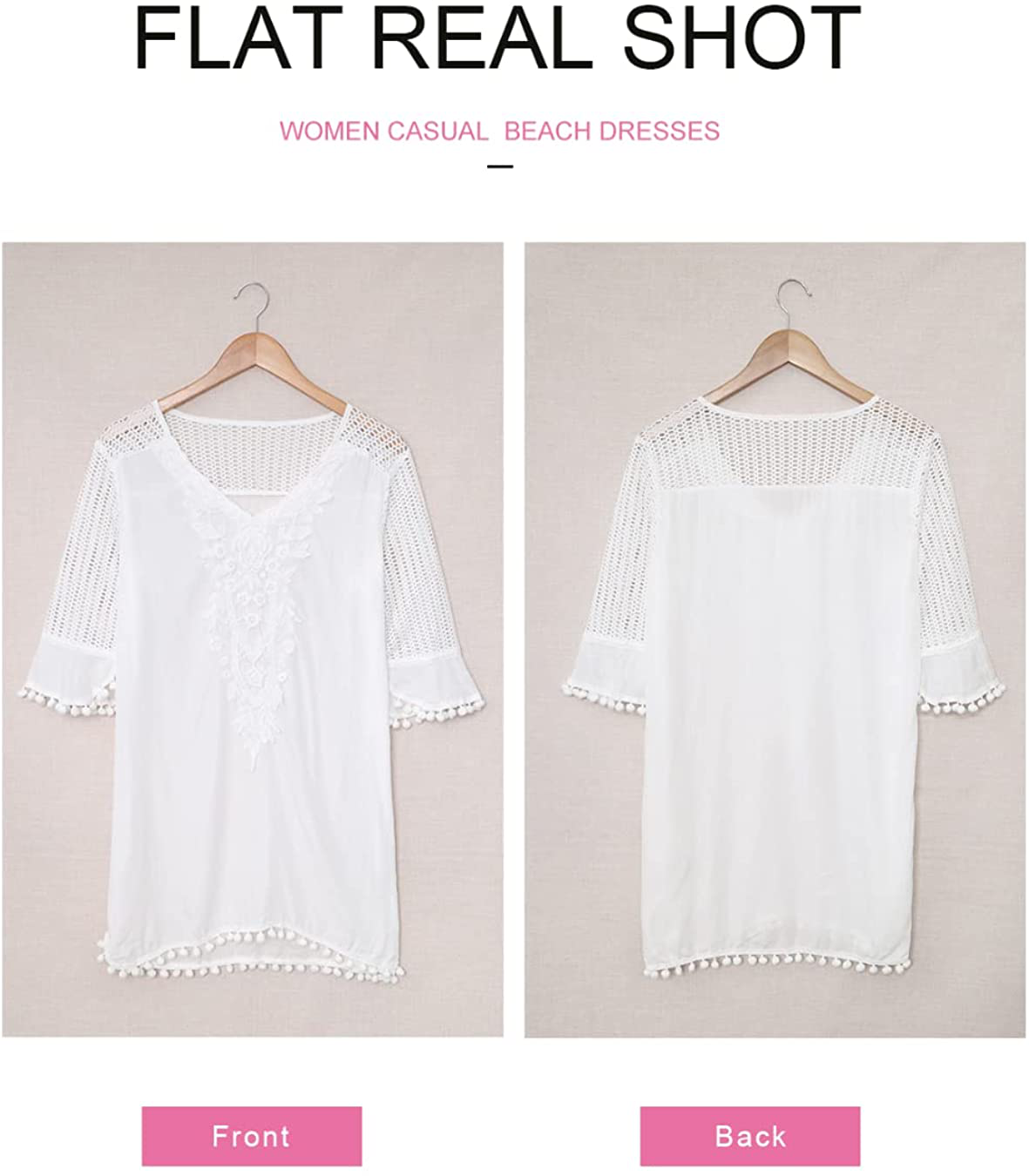 BLENCOT Women'S Crochet Chiffon Tassel Swimsuit Bikini Pom Pom Trim Swimwear Beach Cover Up Apparel & Accessories > Clothing > Swimwear Kylie Max   