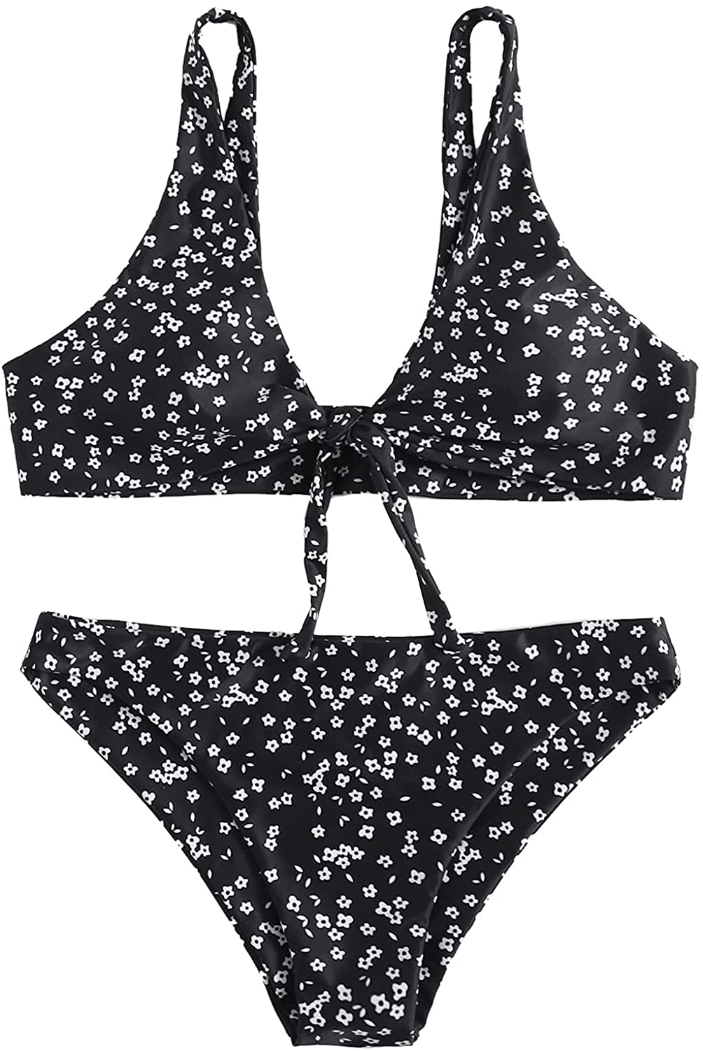 SweatyRocks Women's Sexy Bikini Swimsuit Tie Knot Front Leopard Print Swimwear Set Apparel & Accessories > Clothing > Swimwear SweatyRocks Floral Navy Blue X-Large 