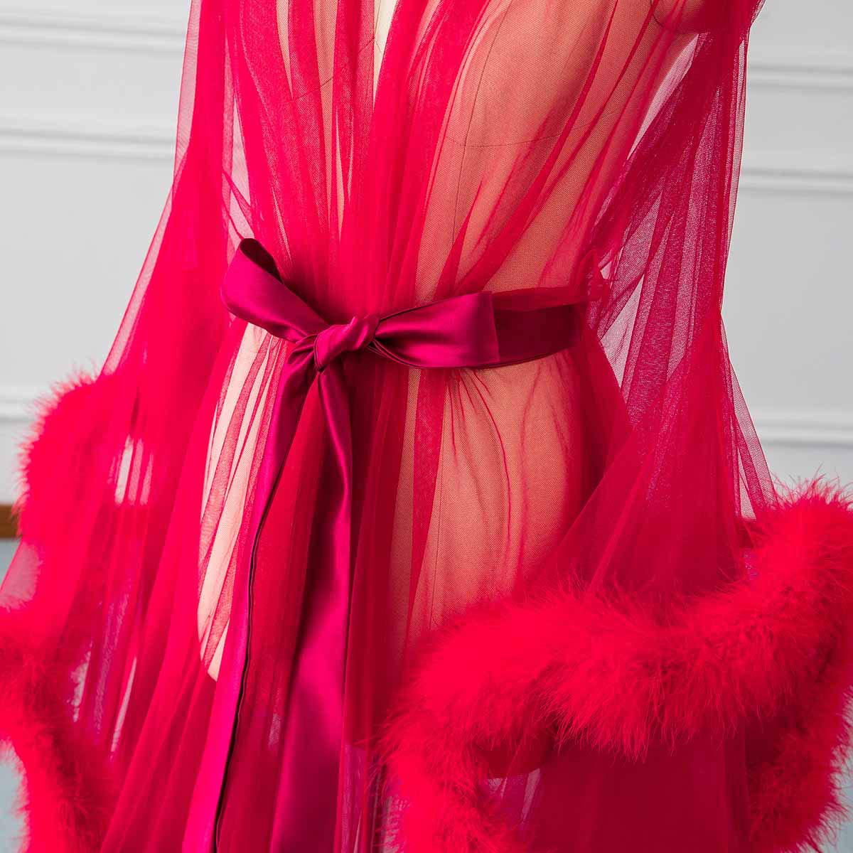 Changuan Sexy Illusion Long Lingerie Robe Nightgown Bathrobe Sleepwear Feather Bridal Robe Wedding Scarf Apparel & Accessories > Clothing > Sleepwear & Loungewear > Robes Changuan   