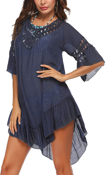 Ekouaer Swimsuit Cover up Women Swimwear Bathing Suit Dress Sexy Bikini Beach Crochet Beachwear Tunic Top Summer Apparel & Accessories > Clothing > Swimwear Kylie Max   