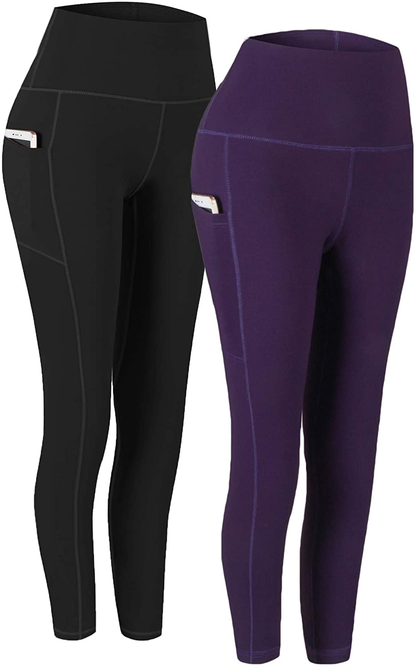 Fengbay 2 Pack High Waist Yoga Pants, Pocket Yoga Pants Tummy Control Workout Running 4 Way Stretch Yoga Leggings Apparel & Accessories > Clothing > Activewear Fengbay Black & Purple 2021 Medium 