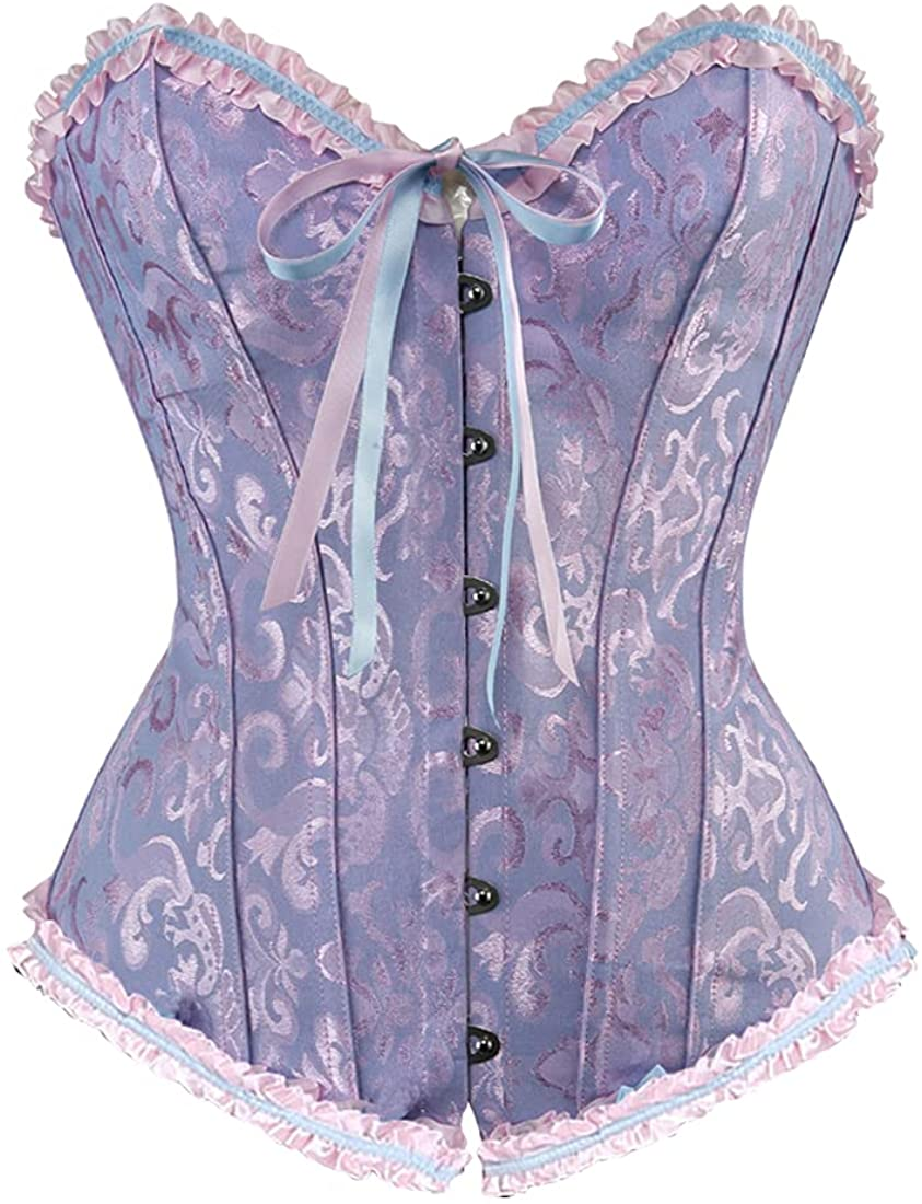 Women Lace up Back Sexy Floral Corset for Women Lingerie Bustier Top plus Size Apparel & Accessories > Clothing > Underwear & Socks > Lingerie Zhitunemi Blue 3X-Large 