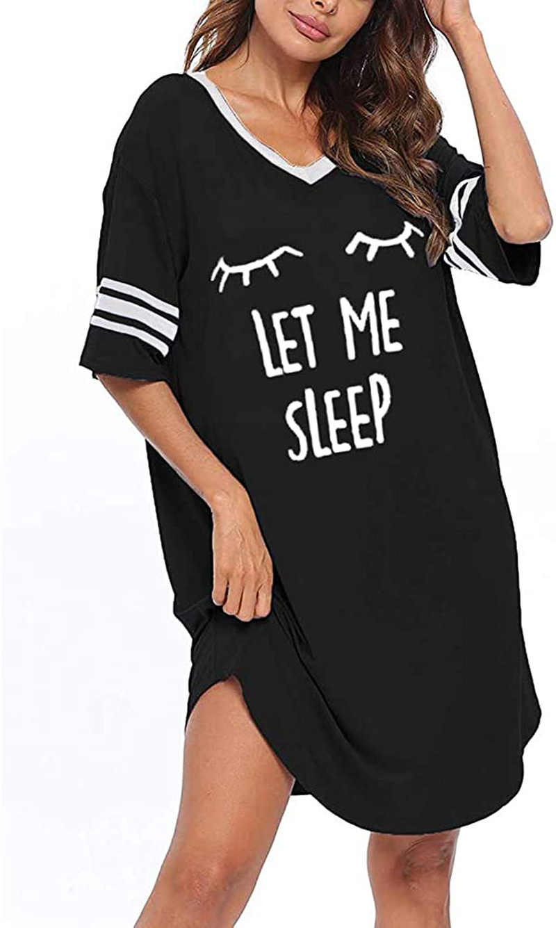 Sleep Shirts for Women Soft Modal Novelty Night Shirts V Neck Loose Nightgowns Cute Printed Sleepwear Apparel & Accessories > Clothing > Sleepwear & Loungewear > Nightgowns Kylie Max   