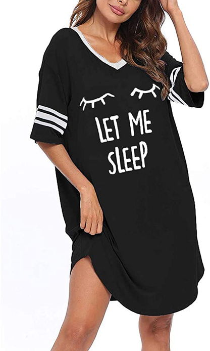 Sleep Shirts for Women Soft Modal Novelty Night Shirts V Neck Loose Nightgowns Cute Printed Sleepwear Apparel & Accessories > Clothing > Sleepwear & Loungewear > Nightgowns Kylie Max   