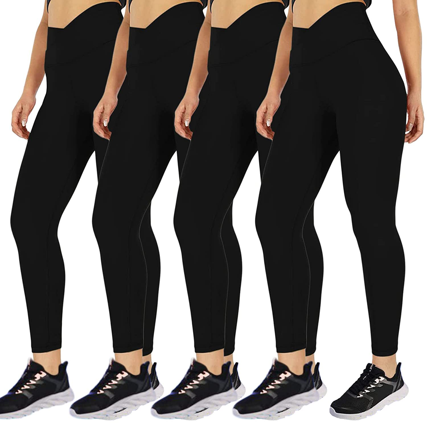 CAMPSNAIL 4 Pack High Waisted Leggings for Women- Soft Tummy Control Slimming Yoga Pants for Workout Running Reg & Plus Size Apparel & Accessories > Clothing > Activewear CAMPSNAIL 4 Packs, 3#cross Waist Black Large-X-Large 