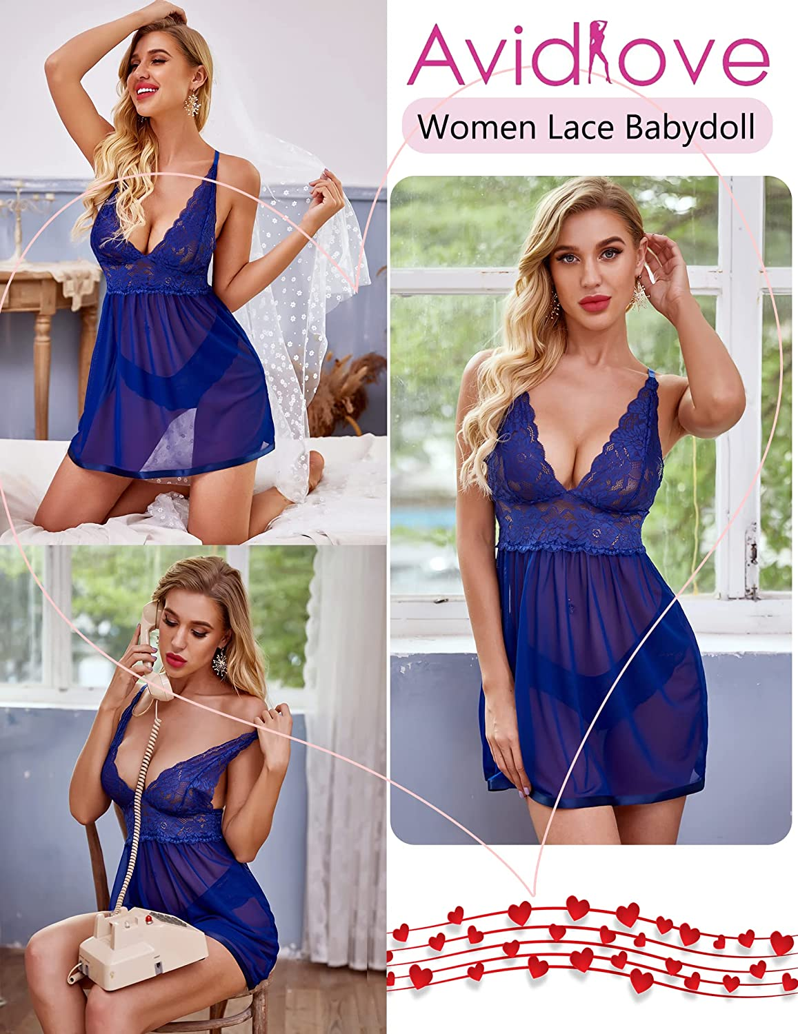 Avidlove Women Lingerie Lace Babydoll Strap Chemise Halter Teddy V Neck Sleepwear Apparel & Accessories > Clothing > Underwear & Socks > Lingerie Avidlove   