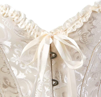 Women'S Lacing Corset Top Satin Floral Boned Overbust Body Shaper Bustier Apparel & Accessories > Clothing > Underwear & Socks > Lingerie SHYMMUO   