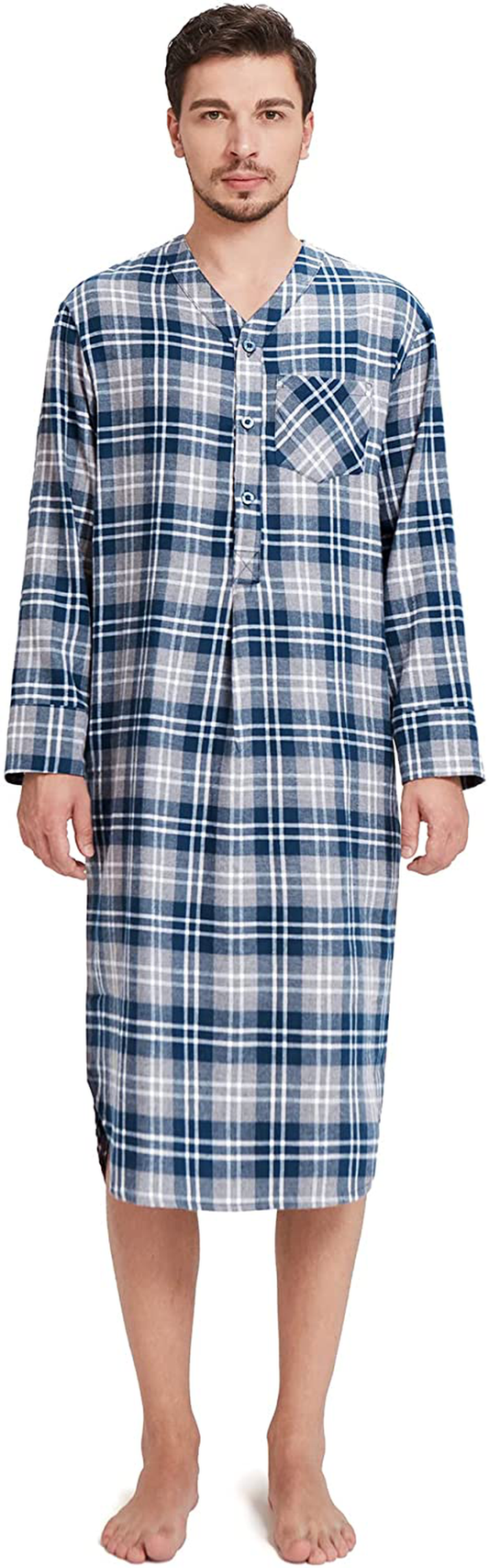 SIORO Men'S Flannel Nightshirt Plaid Cotton Nightwear Loose Pajama Sleep Shirt Apparel & Accessories > Clothing > Sleepwear & Loungewear > Nightgowns Kylie Max   