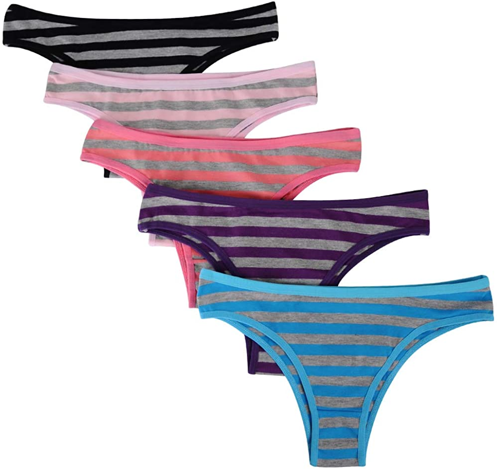 Nightaste Women'S 5-Pack Soft Cotton Tanga Panties Breathable Sport Half Back Coverage Bikini Thong Underwear Apparel & Accessories > Clothing > Underwear & Socks > Underwear Nightaste Stripe Large 