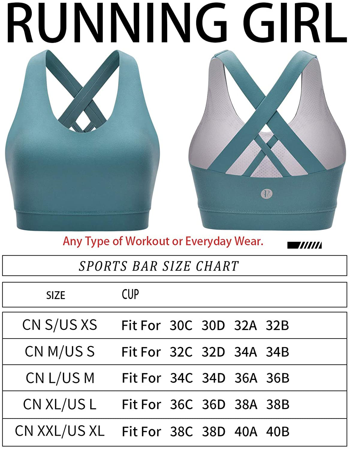 RUNNING GIRL Sports Bra for Women, Criss-Cross Back Padded Strappy Sports Bras Medium Support Yoga Bra with Removable Cups Apparel & Accessories > Clothing > Underwear & Socks > Bras Kylie Max   