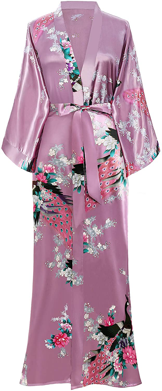 BABEYOND Women'S Kimono Robe Long Robes with Peacock and Blossoms Printed Kimono Nightgown Apparel & Accessories > Clothing > Sleepwear & Loungewear > Robes Kylie Max   