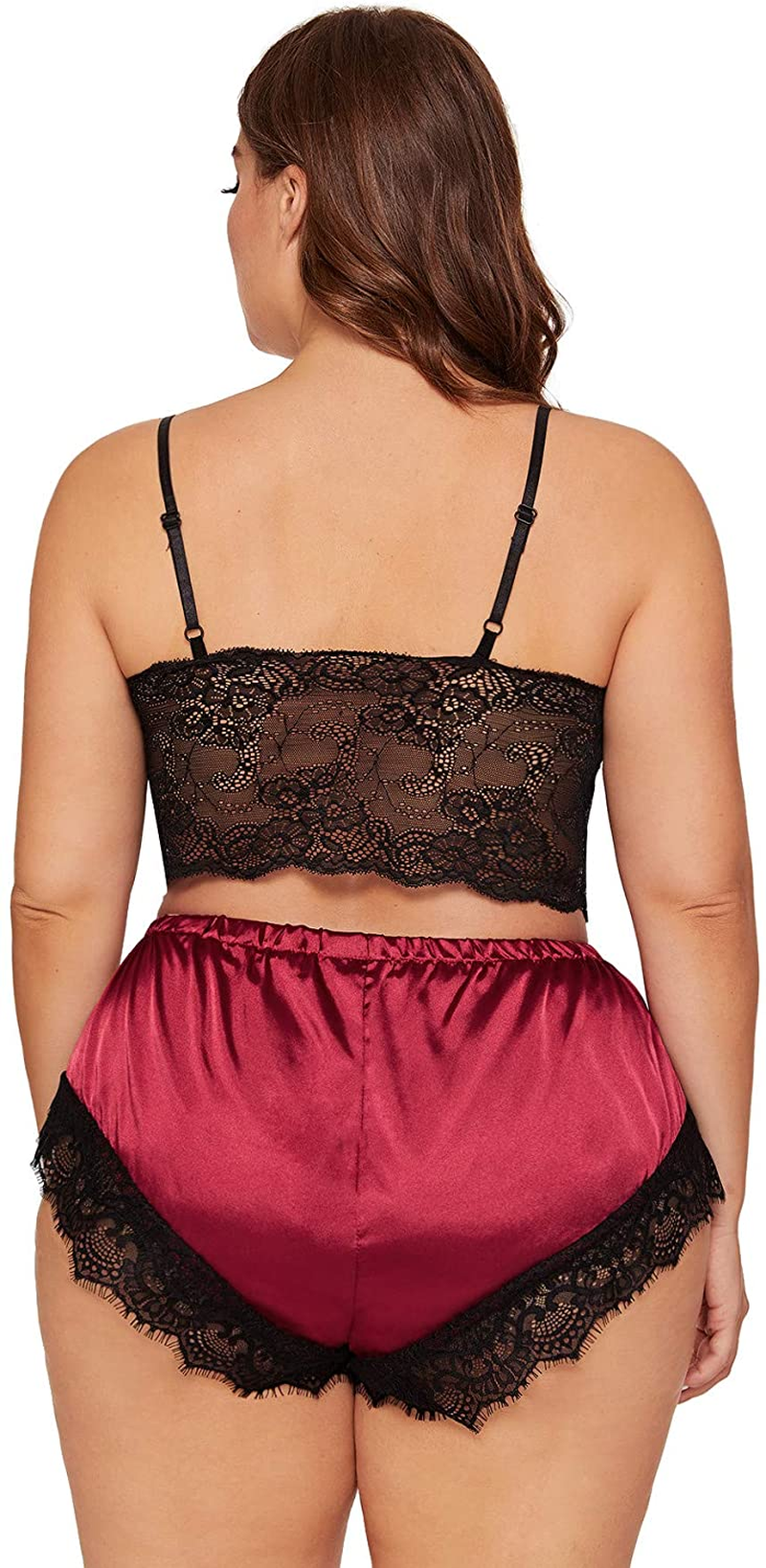 SOLY HUX Women'S plus Size Spaghetti Strap Lace Trim Bralette and Shorts Sleepwear Pajama Lingerie Set Apparel & Accessories > Clothing > Underwear & Socks > Lingerie KYLIE MAX   